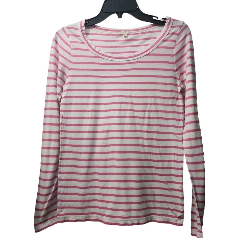 J. Crew Striped Long Sleeve‎ Tee Shirt Casual Top Pink White XS